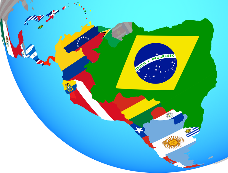 Latin America with Flags on Globe